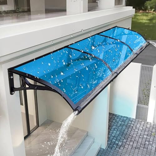 Aluminum and Polycarbonate Door Visor with Side Panel, Blue, 60 x 60 cm, Weatherproof Snow and Rainproof, Outdoor Door Canopy for Rain Protection