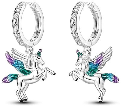 CYMYSS Boucles d'oreilles Femme Argent Boucles d'oreilles Pendantes pour Femmes Boucle d'oreille Pendante Boucles d'oreilles Pendantes 925 Boucles d'oreilles (Licorne chanceuse)