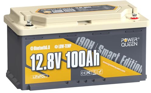 Power Queen 12V 100Ah LiFePO4 Bluetooth Untersitzbatterie, 1280W Deep Cycles Lithium Batterie mit Smart BMS, Tieftemperaturschutz, 10 Jahre Lebensdauer Perfekt für Wohnmobile, RVs