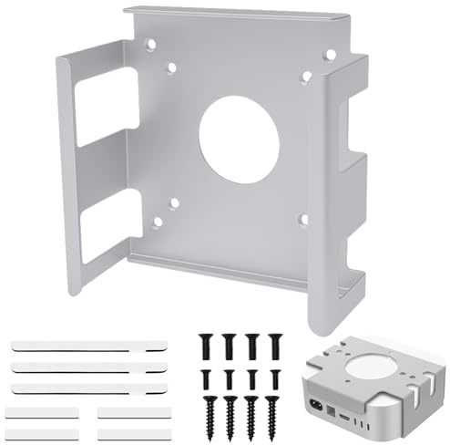 VESA Halterung für Mac-mini M4/Pro, Aluminiummetall Halterung Unter Schreibtisch, Wandhalterung, Monitorhalterung mit Kratzfestes Wärmeableitung für Büro Zuhause, Siber