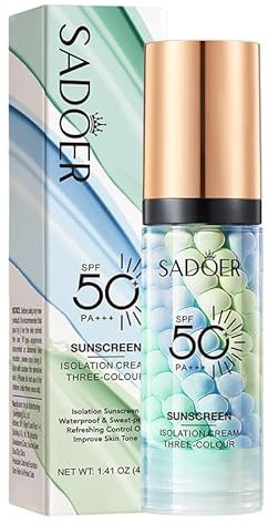 Dreifarbiger Sonnenschutz SPF50+ Primer Makeup, Wasserfest & Ölregulierend Isolations Primer, Ebenmäßiger, Hellt Auf Und Korrigiert Den Hautton, Leicht & Atmungsaktiv, Primer-Sonnenschutz 2-In-1