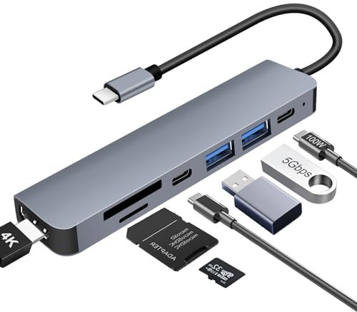 Hub USB C HDMI 4K PD 100W Adaptador, 7 en 1 Docking Station con 3*USB A/C 3.0 2.0, Lector de Tarjetas SD/TF, Dock Station Hub USBC Compatible para MacBook Air/Pro,iPad Pro,iMac,iPhone 15 16 Pro MAX