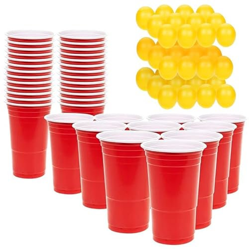 EVOKK Ping Pong Game Set - 36-Piece Cup Game With 16oz Red Plastic Cups for Birthdays, Hen Parties, Stag Do & Student Nights - Ideal for Juice & Summer Fun - Reusable American Style