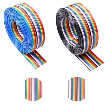 HAXIHA 2 Rolls of Ribbon Cable, 1.27 mm Rainbow Colour Flat Cable 16/20 Pin, Jumper Cable Breadboard, IDC Rainbow Wire, for 2.54 mm Connectors (3 Metres)