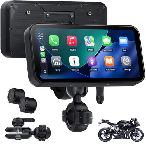 APHQUA Motorrad CarPlay Android Auto 6 Zoll-Touchscreen-Display, TPMS, Navi | IP67 Wasserdicht,Reifendruckkontrollsystem,Dual-Bluetooth, GPS, USB/Acc-Stromversorgung，Ideal für lange Motorradtouren