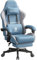 Dowinx Chaise de gaming - Coussin de printemps - Chaise de bureau respirante en tissu de qualité supérieure - Ergonomique - Avec appui-tête - Chaise de bureau pivotante avec repose-pieds - Bleu