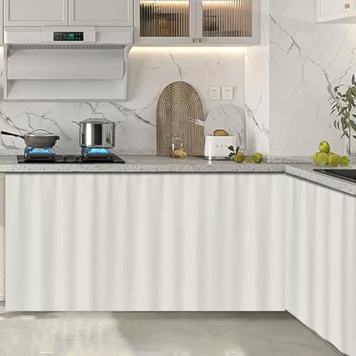 Schrank Vorhang Zum Schieben, Vorhang für Offenes Regal Selbstklebend Kurz, Thermo Gardinen Verdunkelnd Privatsphäre für Kleiderschrank/Badezimmer/Regale, Mit Gleitschiene(Weiß,W 100cm x H 70cm)