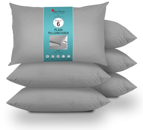 GC GAVENO CAVAILIA 6 Pairs Microfiber Pillowcases - 100% Brushed Plain Dyed Housewife Style - Hypoallergenic Pillow, Wrinkle, Fade & Stain Resistant - Envelope Closure - Standard Size (75x50 cm) Grey