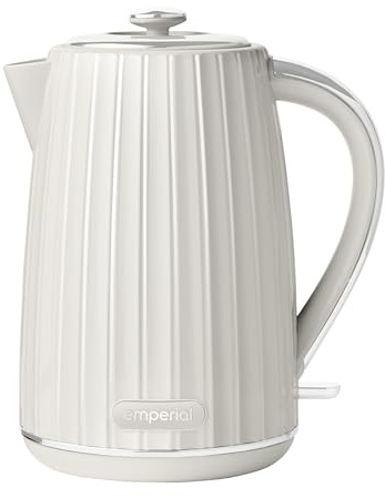 Emperial Flow Electric 1.7L Cordless Kettle | 3KW Fast Boil | 360° Swivel Base, Water Level Indicator, Boil-Dry Protection, Removable Filter | High Gloss Grooved Design (White)