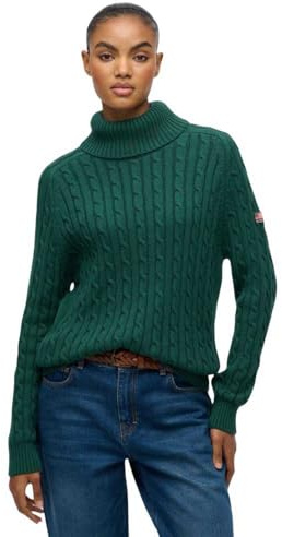 Superdry Slouchy Cable High Neck Sweater L Green