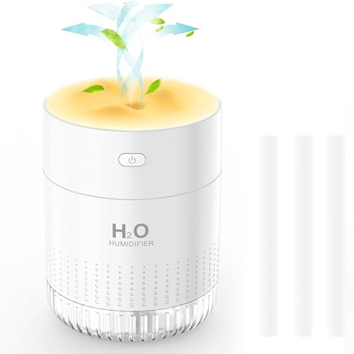350ml Humidificateur, Mini Humidificateur d'air Portable D'Air Chambre BéBé avec lumière LED, Silencieux, Fonction d'arrêt Automatique et Deux Modes, Humidifier pour la Chambre, Voyages, Bureau