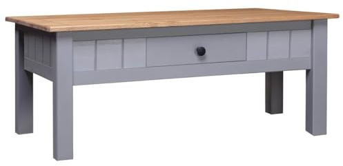 QJBSAVVA Couchtisch Grau 100x60x43,5 cm Massivholz Panama-Kiefer Moderner Beistelltisch mit Schublade Robuste Holztisch Optik für Wohnzimmer Flur und Schlafzimmer
