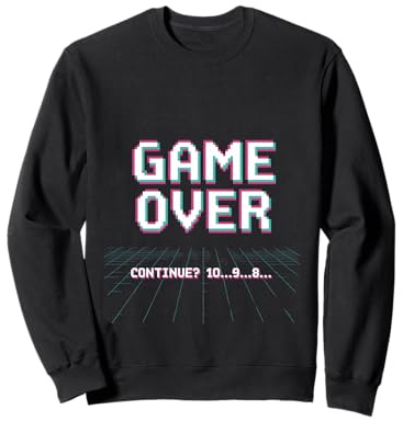 Retro Game Over Continue 10 9 8 Gamer Arcade Sweatshirt