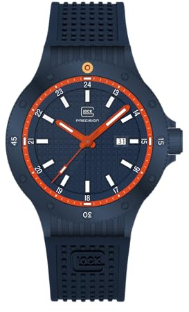 GLOCK Herren Quarz Uhr | 44mm Gehäuse | Armbanduhr mit Blauem Edelstahlgehäuse | Schwarzem Zifferblatt | Blauem Silikonarmband | 10ATM | GW-33-2-24