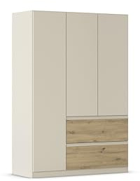 Rauch Möbel Costa, Kleiderschrank, Farbe Beige/Eiche Artisan, Breite 136 cm | Schrank, 3-türig, 2 Schubladen, Push-to-open, Zubehör Classic, für Schlafzimmer, Kinderzimmer, Babyzimmer, Garderobe