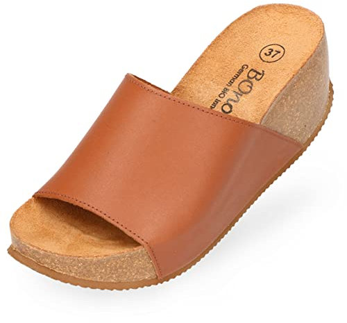 BOnova Engage Damen Sandale mit Keilabsatz. Edle Damensandale in Echtleder mit weichem Korkfußbett. In 3 Farben und Größe 36-42 EU.