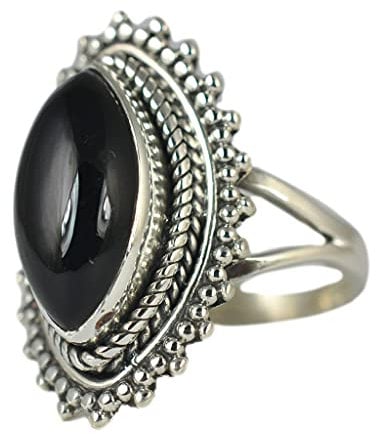 Navya Craft Schwarzer Onyx-Ring, handgefertigter Statement-Versprechensring aus 925er Sterlingsilber, natürlicher schwarzer Onyx-Edelstein-Boho-Schmuck, Juli-Geburtsstein, Geschenk für Sie