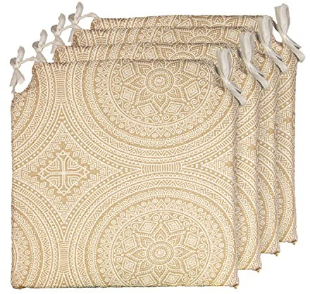 TIENDA EURASIA - Pack de 4 Cojines para Sillas, Estampado Mandalas, con 2 Cintas de Sujeción. Apto para Interior - Exterior. Medidas 40x40cm