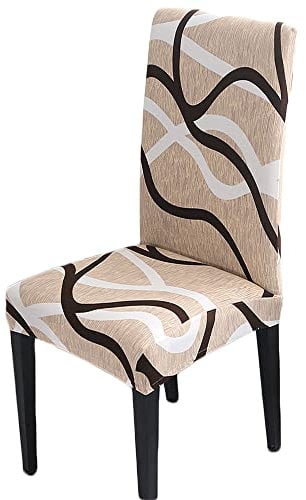 Stuhlhussen 4er set / 6er set Universal Stretch Stuhlbezug Moderne Elastische Abnehmbar Waschbar stuhlhusse für Familie Esszimmer Hotel Bankett Hochzeit Partys Deko (Off-white/Linienmuster, 6 Stück)