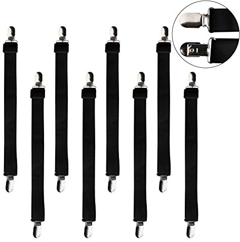 Beedsooth 8 Stück Bettlakenspanner verstellbar(30-120cm), Elastische betttuchspanner, Spanner für Bettlaken, Lakenspanner mit Metallklammern für Bettlaken, Bügelbrett, Matratze oder Sofa, Schwarz
