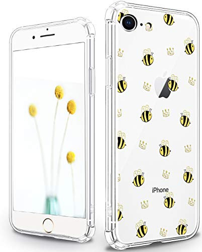 XIMIZU Designed for iPhone SE Case 2022 2020,Cute Case for iPhone 7,Phone Case for iPhone 8,Anti-Yellowing Lightweight Soft TPU Shockproof Protective Phone Cover with Cartoon Bee and Crown