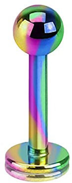 Piercing Stab Stecker Lippenpiercing Ohrpiercing Labret Lippe Ohr Tragus Helix Platte Madonna Stud mit Kugel Innengewinde Klein 1,2mm x 6mm x 3mm Rainbow