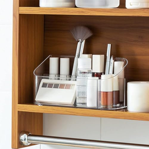 LINFIDITE Makeup Organiser Storage Tray Bathroom Tray Holder Countertop Vanity Display Cabinet Cosmetics Organiser Storage Case with 9 Compartments 2 Removable Dividers for Beauty Crystal Clear