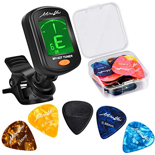 28pcs Guitar Picks with Tuner, MOREYES Guitar Plectrums for Your Acoustic,Electric,or Bass Guitar 0.46 0.71 0.85 0.96 1.2mm