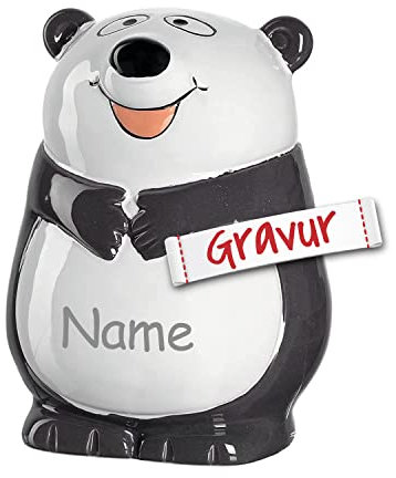 Leonardo Spardose personalisiert mit Namen/Gravur, Kinder Sparschwein, Geschenk für Mädchen, Geldgeschenk zur Taufe, Einschulung, Geburtstag, Konfirmation, Schulanfang (Panda)
