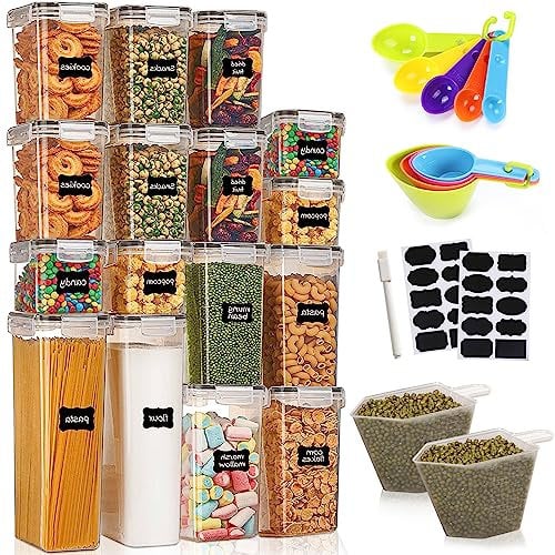 TWBEST Vorratsdosen Set,Vorratsdosen Luftdicht 16 Set,Luftdichte Frischhaltedosen mit Deckel für trockene Lebensmittel in 4 Größen-BPA-frei,zur Aufbewahrung Küche von Nudeln,Müsli,Mehl,Zucker usw