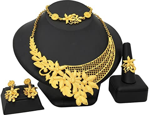 BEDT Indische Schmucksets Goldfarbe Afrikanische Halskette Ohrringe Armband Ring Set Nigerianische Hochzeit Dubai Schmuck Geschenke