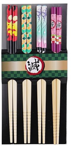 Roffatide Anime Reusable Non-Slip Bamboo Chopsticks Sets 4 Pairs Collectible Chopsticks Dishwasher Safe 8.07 Inches Long Gift Set