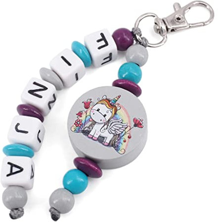 Taschenanhänger Schlüsselanhänger Einhorn Pferd grau mit Namen Mädchen Geschenk personalisiert Geburtstag Einschulung Kita Tasche Schule Ranzen