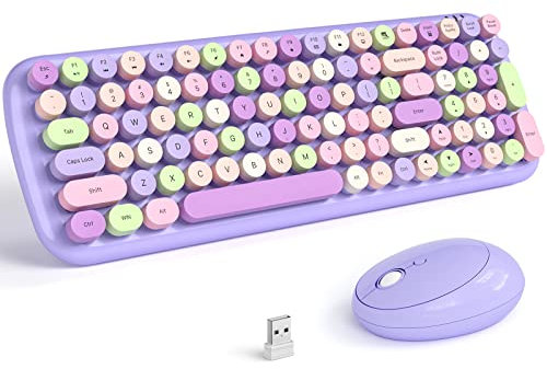 MOFII Tastiera e mouse wireless, macchina da scrivere, tastiera full size con tastierino numerico e mouse 2 in 1 USB collegato per Mac, Windows 7/8/10, laptop, desktop, PC, computer (viola colorato)
