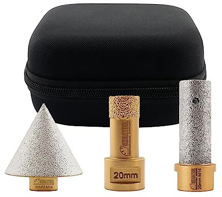 SHDIATOOL Brocas de Núcleo de Diamante 20 mm, Rosca M14, Puntas 20 mm y Brocas de Chaflán 50 mm, Soldadas al Vacío para Azulejos de Porcelana, Cerámica, Granito
