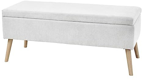 SVITA Daisy XL Gepolsterter Hocker mit Stauraum Sitzbank Sitzhocker Fußhocker Ottomane Stoffbezug Weiß