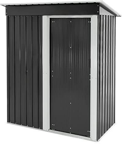 ML-Design Metall Gerätehaus M mit Pultdach, Schiebetür und Fundament, 2,1 m³, 150x184x76 cm, Dunkelgrau, Geräteschuppen aus Stahl, Geräumiges Gartenhaus Outdoor, Garten Schuppen klein Geräteschrank