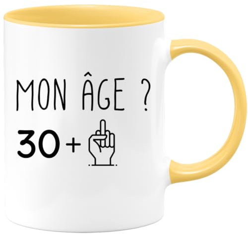 quotedazur Café-Croissant - Mug Personnalisé Tasse Cadeau Noël Anniversaire 31 Ans 1994 Mon Âge Doigt Honneur - Jaune/Céramique