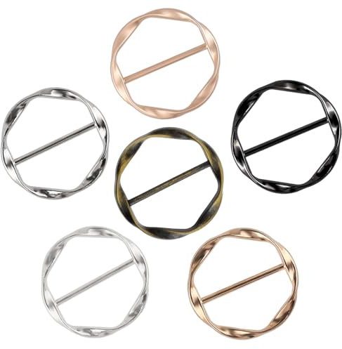 Mabor Lot de 6 pinces à écharpe, pinces à cravate, boucles d'écharpe, anneaux pour femmes et filles, clips de taille réglables en métal pour pull, robe, ceinture, chapeau, Or brillant, or mat, argent
