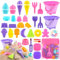 Joyreal 49 Pezzi Gelato Giochi Spiaggia Bambini - Giochi Sabbia Giochi Mare con Secchiello Spiaggia Pieghevole e Paletta, Borsa Rete Giochi Spiaggia, Stampi per Dolce
