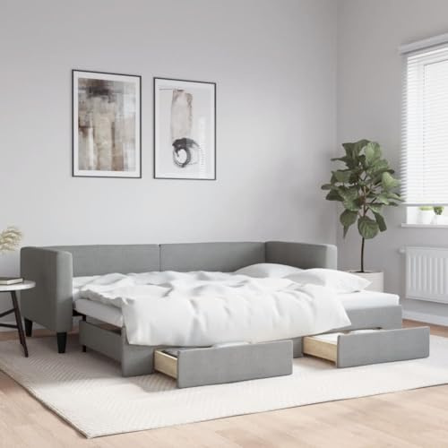 KOIECETA Tagesbett mit Bettkasten & Schublade Hellgrau 223 x 90 x 68 cm Stoff