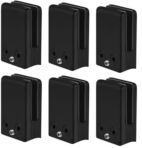 Cokritsm 6pcs Pinces En Verre Noir 10-12mm,Acier Inoxydable 304 Clips En Verre RéGlables Support En Verre à Dos Plat Pour Balustrade Escalier Main Courante