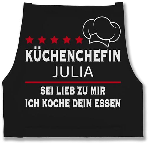 Schürze - Kochschürze Damen Frauen - Küchenchefin mit Name | Sei lieb zu mir ich koche dein Essen | Chefköchin - 85x69 - Schwarz - schürzen kochen kochschuerze koch kochschürzen für köchin