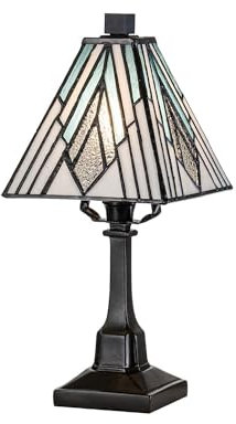 Licht-Erlebnisse Kleine Tischlampe Tiffany Stil H: 32 cm B: 14 cm Metall Glas E14 in Bronze Antik Bunt FLORENCE Tischleuchte Wohnzimmer Nachttischlampe