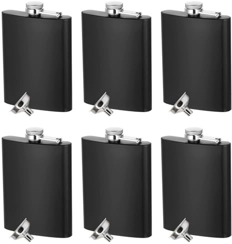 6 Stück Edelstahl Flachmann für Männer, 8 oz/ 220 ml Tragbarer Taschenflachmann, Edelstahl Auslaufsicherer Flachmann mit Trichter, Matt Schwarzer Schnapsflachmann für Frauen, Camping, Wandern
