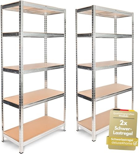 deluxe4home® 2er Set Schwerlastregal Silber I Kellerregal verzinkt I 40x90x180 cm I Lagerregal jeweils bis 875kg belastbar I Stahlregal Regal mit Stahlgestell und verstellbaren Ablagen