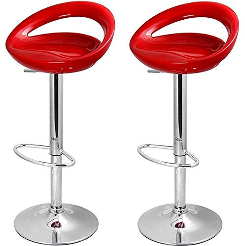 La Silla Española - Pack de dos taburetes con asiento redondo en color rojo, en PVC, regulable en altura 47x44x97 cm