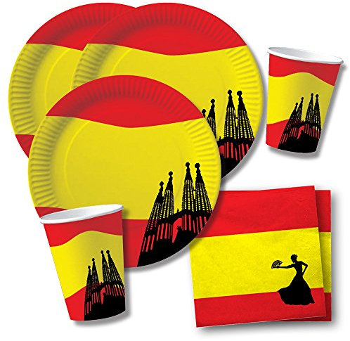 DH-Konzept Set de fiesta de España (40 piezas, platos, vasos y servilletas para 10 personas)