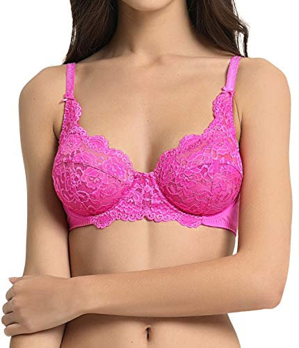 VANEVER Women’s Lace Bra, Comfortable Women’s Bras, Sexy Bra with Underwire & No Padding Cups, Breathable & Non-Chafing Ladies Underwear, Support, Rose 34C