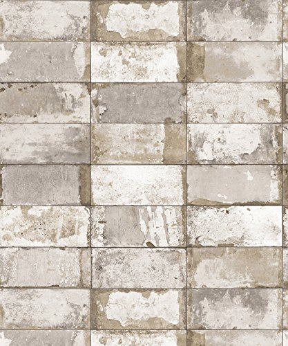 Vlies Tapete Stein Fliesen Riemchen Klinker creme grau gold metallic verwittert NF232021